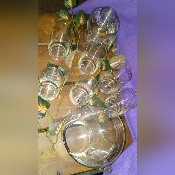 Vtg. 50th Golden Anniversary Drink Glass Set of 8, 6 Cups, Pitcher, & Candy Dish - Picture 2 of 8